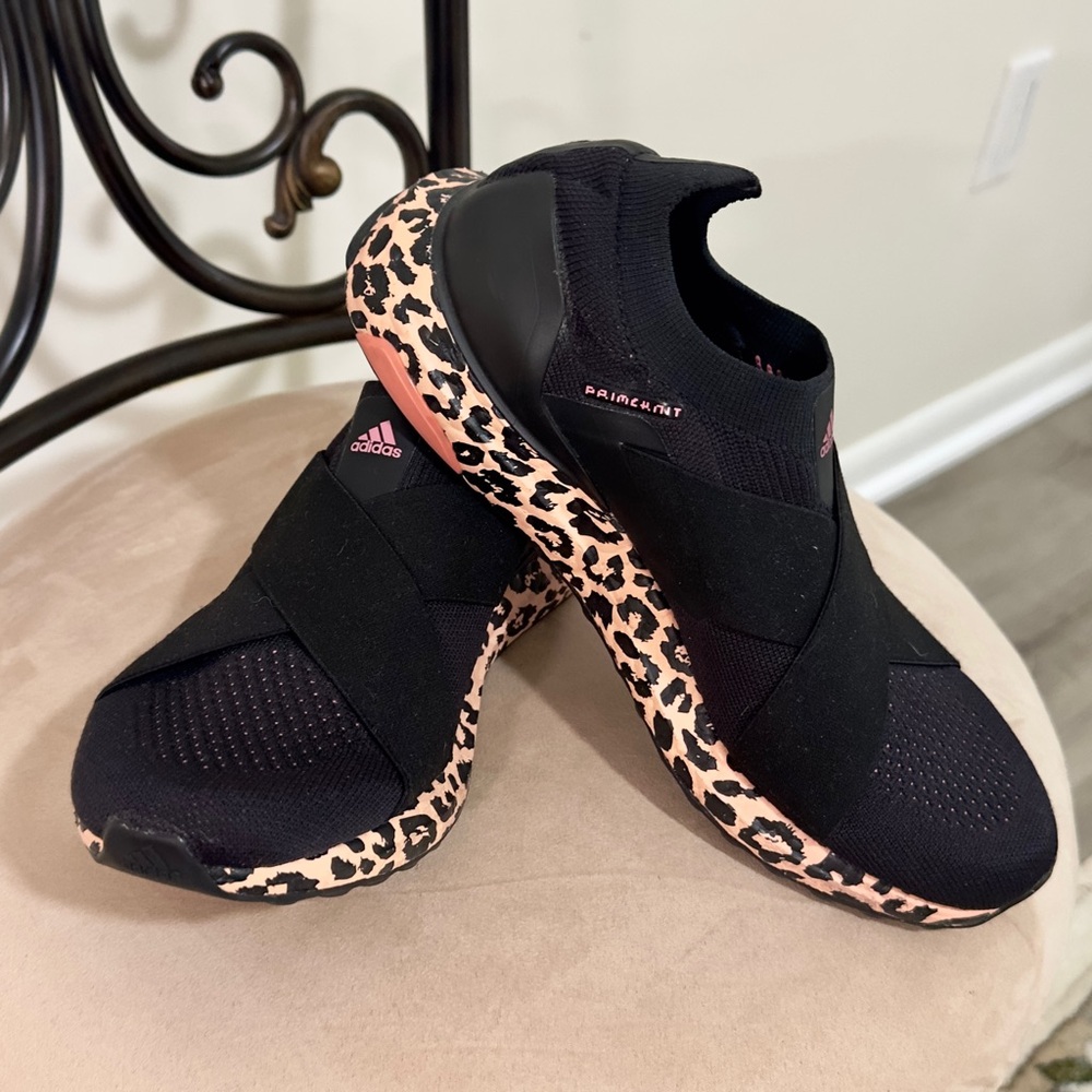 Adidas Women's Black and Pink Slip-On Sneakers - Picture 2 of 7